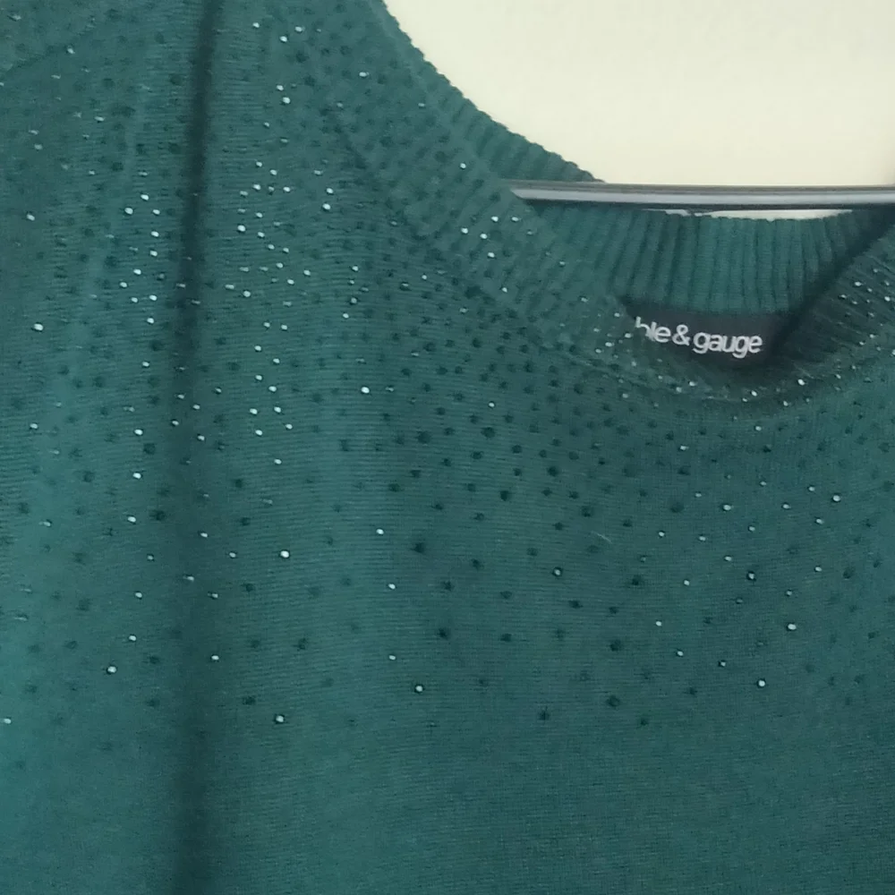 Cable & Gauge Sweater Women 2X Green Knit Top Rhinestone Casual Office Elegant